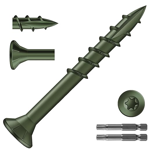 #8 x 1-1/2" Deck Screws (1288Pcs) 8lb. Exterior Wood Screws. Carbon Steel, Green, Flat Head, Rust Resistant epoxy Coated, with T25 Star Bit