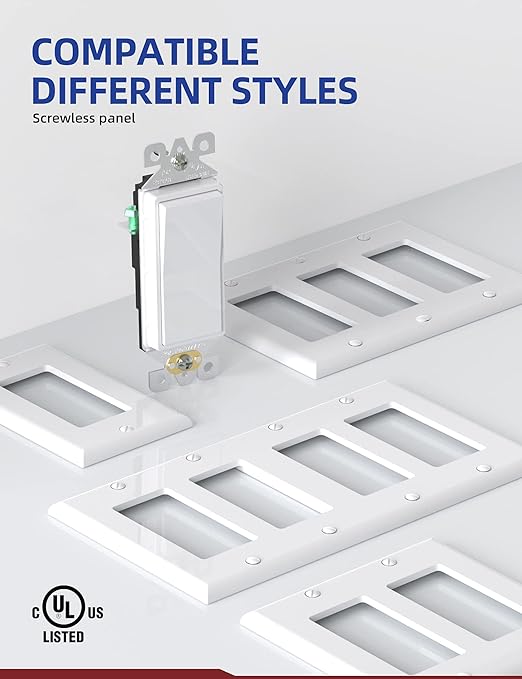 AIDA Light Switch Single Pole Light Switch Square Rocker Switch Decora Switches White, 15 Amp Self-grounding Electrical Light Switches, Residential Grade, UL Listed (10 Pack, Glossy White)