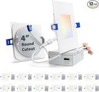 zouzai 4 Inch Square LED Recessed Light for Round Cut Outs,Ultra-Thin 5CCT Selectable & Dimmable Downlight with Junction Box, ETL & Energy Star Certified【12 Pack White】