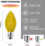 10 Pack Christmas Replacement Multicolour Bulbs,Outdoor Individual LED Bulbs for Events, Holiday Parties, Patios C7/E12 Candelabra Base,Shatterproof Plastic