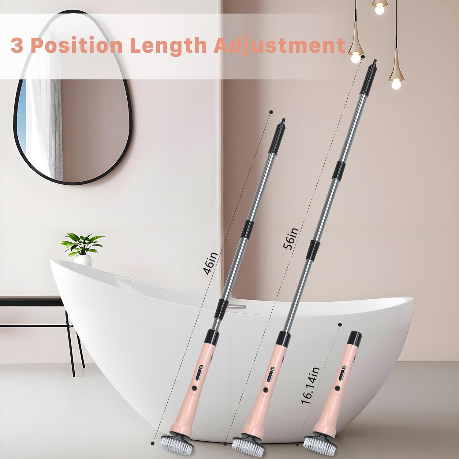 Electric Spin Scrubber, Hillyfe Power Shower Cleaning Brush with 7 Replaceable Brush Heads, IPX7 Waterproof, 2 Speeds (300/400 RPM) Electric Scrubber with Wall Mount Hook for Bathtub, Floor，Pink