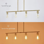 Modern Gold Kitchen Island Chandelier 4-Light Brushed Brass Farmhouse Pendant Light Industrial Kitchen Island Lighting Fixture with Glass Shades Hanging Lamp for Dining Living Room