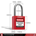TRADESAFE Lockout Tagout Locks Set - 10 Red Loto Locks, Lockout Locks Keyed Different, 1 Key Per Lock, OSHA Compliant Lock Out Tag Out Padlocks, Safety Padlocks for Electrical Lockout Tag Out Kits