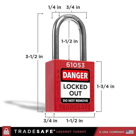 TRADESAFE Lockout Tagout Locks Set - 10 Red Loto Locks, Lockout Locks Keyed Different, 1 Key Per Lock, OSHA Compliant Lock Out Tag Out Padlocks, Safety Padlocks for Electrical Lockout Tag Out Kits