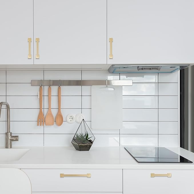 COTYKILEY 10 Pack 4 Inch(102mm) Brushed Brass Cabinet Handles Gold Kitchen Cabinet Pulls Cabinet Door Handles Kitchen Cabinet Hardware