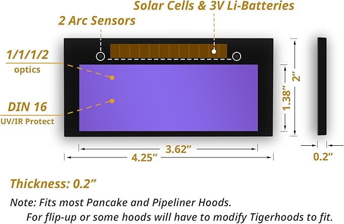 Auto Darkening HD Welding Lens, 2" x 4.25" True Color Welding Filter Lens, with 2pcs Replacement Outside Clear Lens Cover for Welding Helmet, Shade 3/11