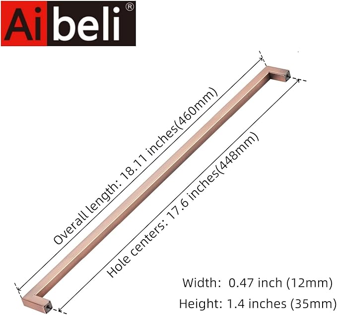 Antique Copper Cabinet Pulls 17-5/8 Inch Hole Centers(448mm), Long Cabinet Handles Appliance Square Drawer Pulls 10 Pack, Stainless Steel Wardrobe Handles