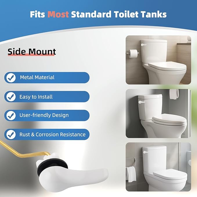 iFealClear Universal Metal Toilet Tank Flush Lever Replacement, Side/Angle Mount Toilet Handle Replacement Kit, Solid Brass Toilet Trip Lever Fits Most Toilets, Stainless Steel Chain, White