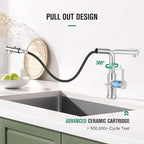 CREA Sink Faucets with Sprayer - Pull Out Bathroom Faucet - Single Hole 1 Handle Bar Faucets for Mini Pre Sink RV Outdoor Laundry Room - Chrome Stainless Steel