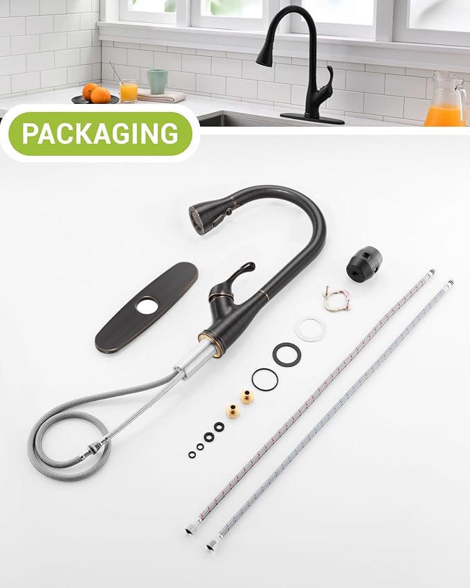 APPASO Kitchen Faucet with Pull Down Sprayer Oil Rubbed Bronze, Single Handle High Arc Pull Out Spray Head Kitchen Sink Faucet with Deck Plate