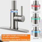 Smart Kitchen Faucet, 3 Modes Pull Down Sprayer, Touch On Sensor Activated, LED Temperature Control, 360-Degree Rotation, 1 or 3 Hole Deck Plate. 10-Year Warranty. (KW-70SN, Brushed Nickel)