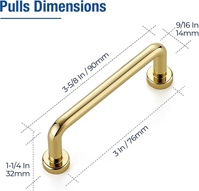 JOY DECOR Cabinet Pulls – 3 Inch Hole Center, Polished Brass, 30 Pack, Zinc Alloy Cabinet Handles for Drawers & Cupboard – Vintage Style Hardware for Kitchen, Bathroom, Dresser, Furniture Makeover