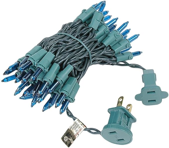 Novelty Lights 11 Feet 50 Bulbs Traditional Incandescent Mini Lights, Teal on Green Wire with 2.5" Spacing, Commercial Grade and UL Listed for Indoor/Outdoor Use, End-to-End Connectable