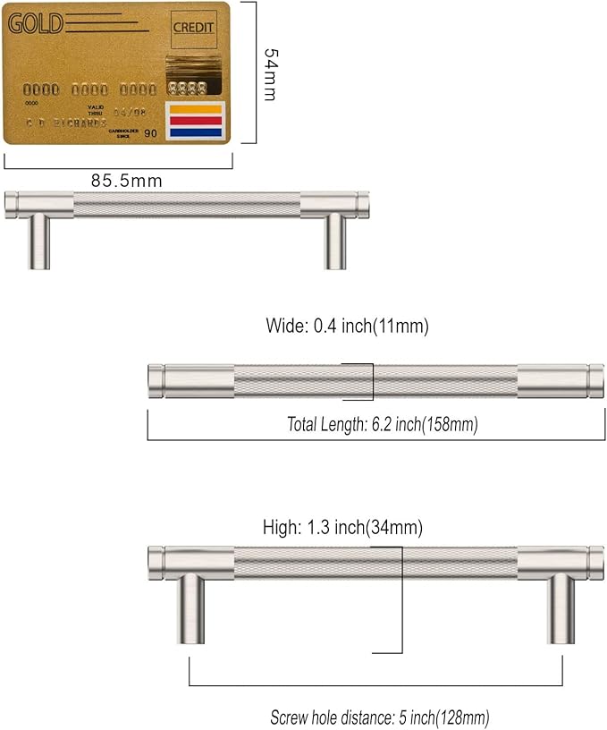 Amerdeco 10 Pack Brushed Satin Nickel Knurled Cabinet Pulls 5 Inch Center to Center Kitchen Cabinet Handles for Drawer Dresser, Cupboard and Wardrobe ZH0031
