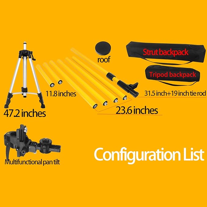 Laser Level Pole with Tripod, 13.8 Ft./4.2M Telescoping Pole&3.9 foot/1.2M retractable tripod,With 5/8&1/4 interface screws (6.25 inches/2.36 inches) thread for Rotary and Line Lasers
