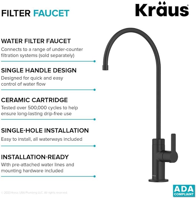 KRAUS Oletto Single Handle Drinking Water Filter Faucet for or Water Filtration System in Matte Black, FF-103MB
