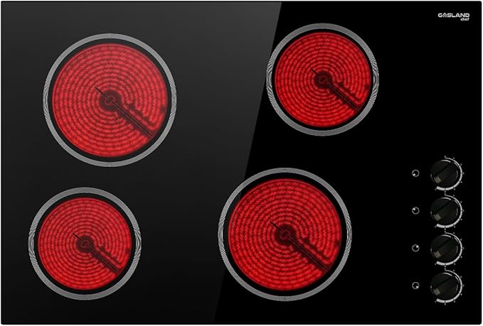 GASLAND Chef 30 Inch Electric Cooktop 4 Burners, Electric Ceramic Cooktop CH77BS, 7 Power Levels, Built-in Radiant Electric Stovetop, Mechanical Knob Control, Hot Surface Indicator, Hardwired, 240V