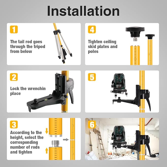 Laser Level Pole with Tripod, Telescoping Laser Level Tripod, 15.7Ft./4.8M with 1/4-Inch by 20-Inch Laser Mount for Rotary and Line Laser Level, 5/8"-11 Adapter Nut Included
