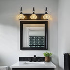 Modern Crystal Bathroom Vanity Light Black Vintage Bathroom Light Fixtures 3-Lights Glass Crystal Vanity Lights