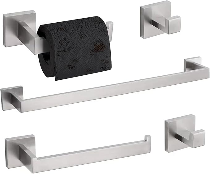TURS 5-Piece Bathroom Hardware Set Brushed Nickel Towel Bar Set Bath Towel Holder Sets Hand Towel Holder 2 Towel Hooks, SUS 304 Stainless Steel, Q7BR-P5