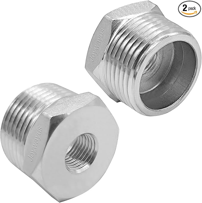 Joywayus Stainless Steel Hex Head Bushing Reducer Pipe Fitting 1 NPT Male × 1/4 NPT Female (Pack of 2)