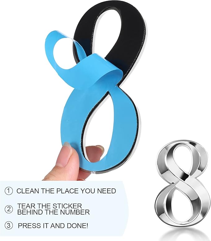 Jetec 10 Pcs House Numbers 3D Door Mailbox Numbers 0-9 Self Adhesive House Door Street Address Stickers for, Apartment, Office, Hotel Room, Mailbox Signs(4 x 2.5 Inches,Silver)