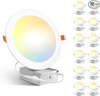 Amico 12 Pack 7 Inch 5CCT Ultra-Thin LED Recessed Can/Ceiling Light with Junction Box, 1300LM High Brightness, Dimmable Wafer Downlight, 15W, ETL&FCC