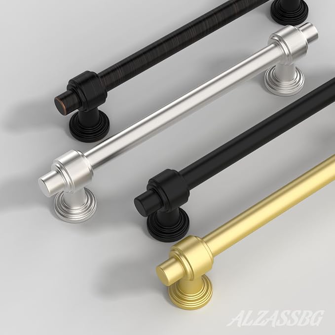 Alzassbg 10 Pack Brushed Satin Nickel Cabinet Pulls, 5 Inch(128mm) Hole Centers Cabinet Handles Kitchen Hardware Straight Bar for Cabinets and Drawer AL3505SN