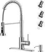 Brushed Nickel Kitchen Sink Faucet: Stainless Steel Kitchen Faucets with Soap Dispenser - 3-Function Single Handle Kitchen Faucets with Pull Down Sprayer for Farmhouse RV Laundry