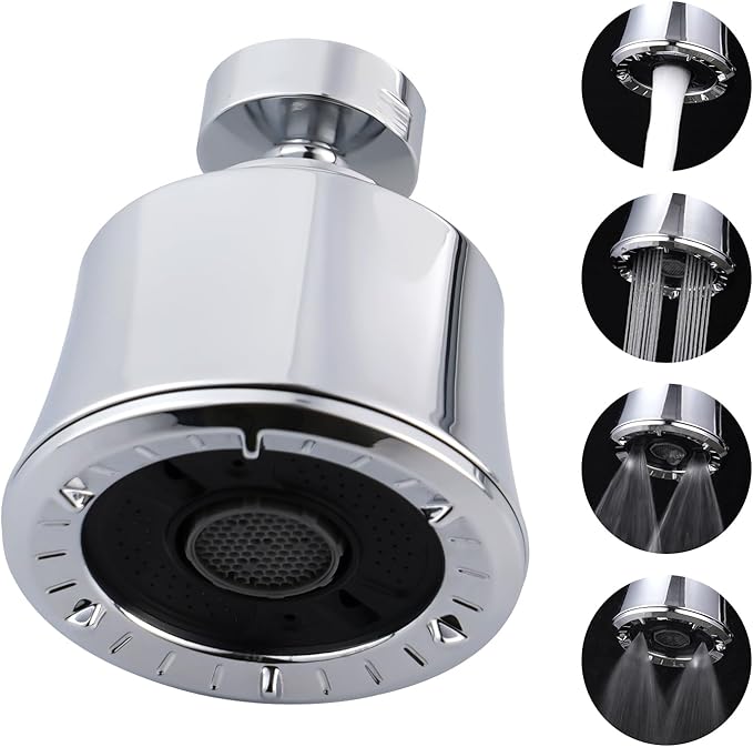 iFealClear Kitchen Sink Faucet Head with Metal Ball Joint, 360° Swivel Faucet Sprayer Head, Big Angle Sink Faucet Aerator Adapter 55/64-27UNS Female Thread, 4 Spray Modes, Extra Brass Adapters, Chrome