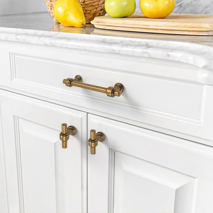 Amerdeco 10 Pack Antique Brass Cabinet Pulls 3.75 Inch(96mm) Hole Center Drawer Pulls Cabinet Hardware Kitchen Cabinet Handles for Bathroom ZH0069