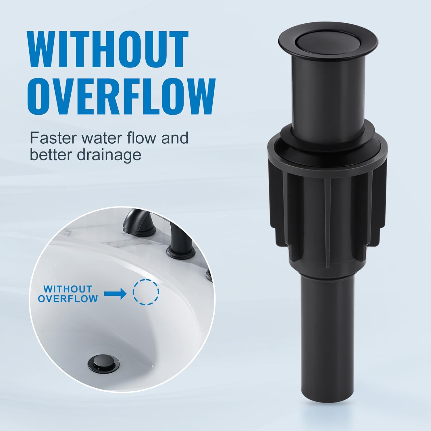 ALEASHA Pop Up Sink Drain Without Overflow, Bathroom Sink Drain Vessel Sink Stopper Pop Up Sink Drain Stopper, Pop Up Drain for Bathroom Sink Drain Strainer for Hair Catcher, Matte Black