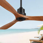 52 Inch Ceiling Fans Without Lights, Outdoor Ceiling Fan No Light with Remote, 3 Downrods, 3 Wood Blades, Timer, 6 Speeds Modern Ceiling Fan Noiseless Reversible DC Motor for Patios Porch Bedroom