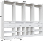Unikito Closet System, 8.2FT Closet Organizer with 6 Wooden Drawers, Hanging Rods, Adjustable Shoe Rack and Cube Storage, Easy Assembly Wardrobe Tower, Set of 4, White