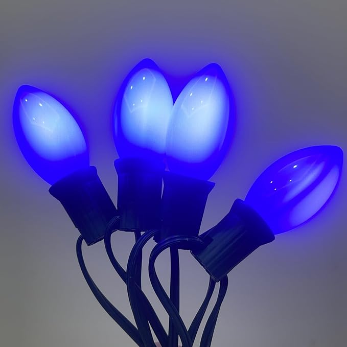 GOOTHY 25 Pack C9 Blue Christmas Replacement Light Bulbs, 7W C9 Incandescent Bulbs for Outdoor String Lights Hanukkah Chandelier Candles Decor, E17/C9 Intermediate Base, Night Light Bulbs- Blue
