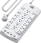 18 Outlets Surge Protector Power Strip - 10 Feet Flat Plug Heavy Duty Extension Cord with 18 Widely Outlets and 4 USB Ports, 2100 Joules, Grey, ETL Listed