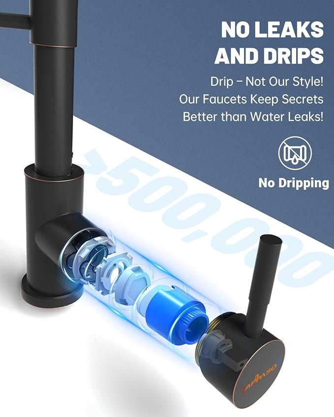 APPASO Bronze Kitchen Faucet with Soap Dispenser, ORB Pull Down Kitchen Sink Faucet, SUS304 Stainless Steel Single Handle High Arc Spring Faucet, Oil Rubbed Bronze