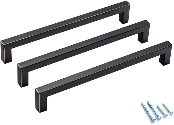 30 Pack Oil Rubbed Bronze Cabinet Pulls 8 Inch Drawer Handles Square Cupboard Handles Bronze Modern Stainless Steel Kitchen Cabinet Handles and Pulls