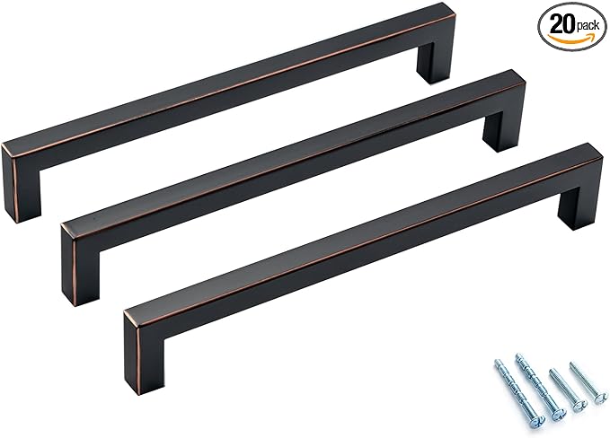 20 Pack Oil Rubbed Bronze Cabinet Pulls 8 Inch Bronze Cabinet Handles Square Drawer Pulls Cupboard Handles Modern Stainless Steel Kitchen Hardware