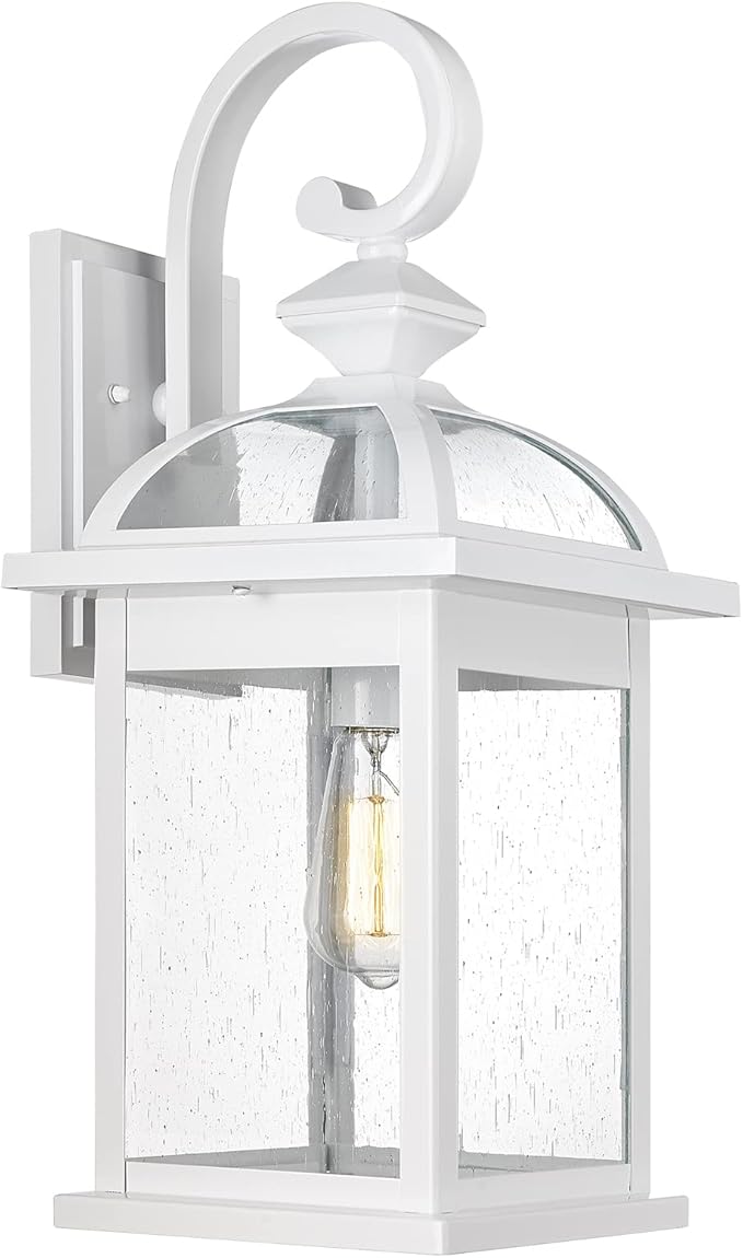 Darkaway Outdoor Lights Fixtures Wall Mount, Large 22inch Outdoor Wall Sconce Lights with Seeded Glass Waterproof Outside Exterior Lights Fixture for House Front Porch Patio （Large, White）