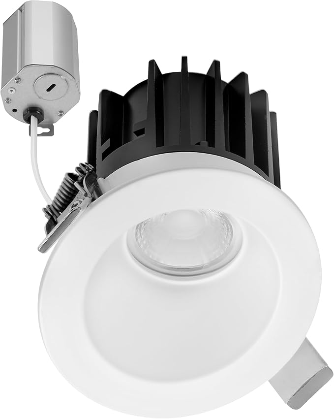 Maxxima 2" Canless Sloped Recessed Anti-Glare LED Downlight, For Sloped Ceilings, 600 Lumens, IC Rated, 5 Color Temperature Selectable 2700K/3000K/3500K/4000K/5000K, Dimmable, Round White Trim 90 CRI