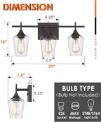 21" Bathroom Lighting Fixtures Over Mirror, 3-Light Oil Rubbed Bronze Vanity Lights Farmhouse Bath Wall Sconce with Clear Glass for Bath, WL9167-3A