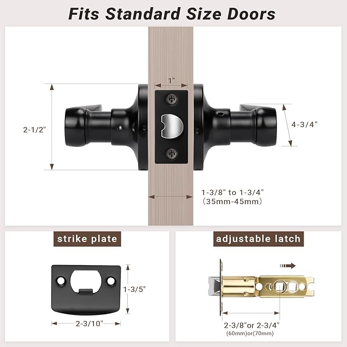 Knobonly 5 Pack Matte Black Pasage Door Levers Interior Door Handles for Hallyway andCloset Door Knobs Keyless Black Door Handles with Lock, Zinc Alloy Reversible for Right/Left