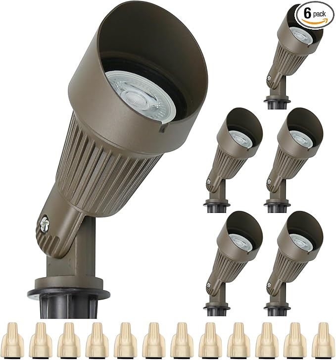 Lumina Lighting® 4W Landscape lighting 12V Landscape Lights Low Voltage Landscape Spotlights Warm White Waterproof Outdoor Replaceable LED Bulb for Garden, Lawn, Porch, Patio and Yard (Bronze, 6-Pack)