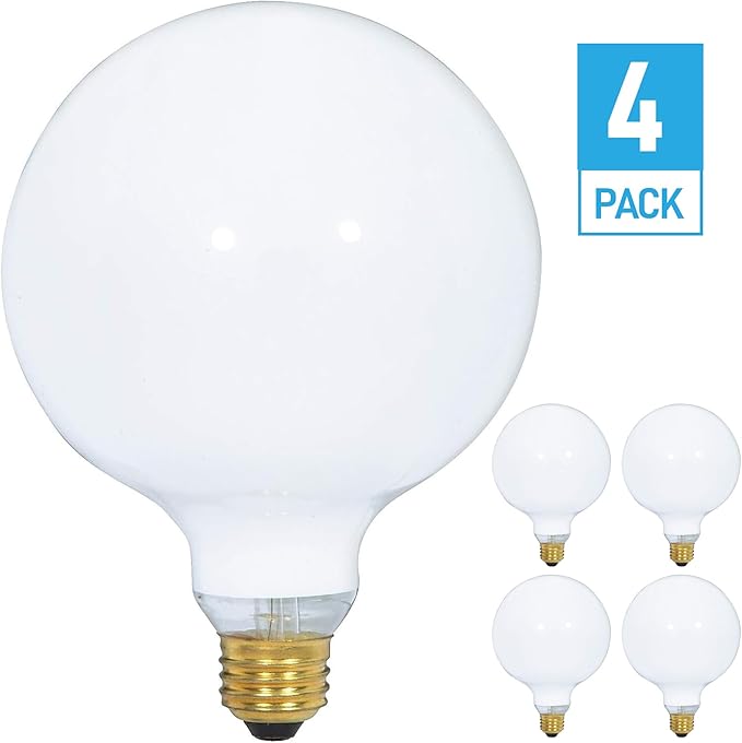 (4 Pack) G25 Incandescent Incandescent Light Bulb 2700K Soft Light, Decorative Globe Light Bulbs,E26 Medium Base, Perfect for Pendant Bathroom/Vanity Mirror Makeup, Dimmable. (White-Finish, 25-Watt)