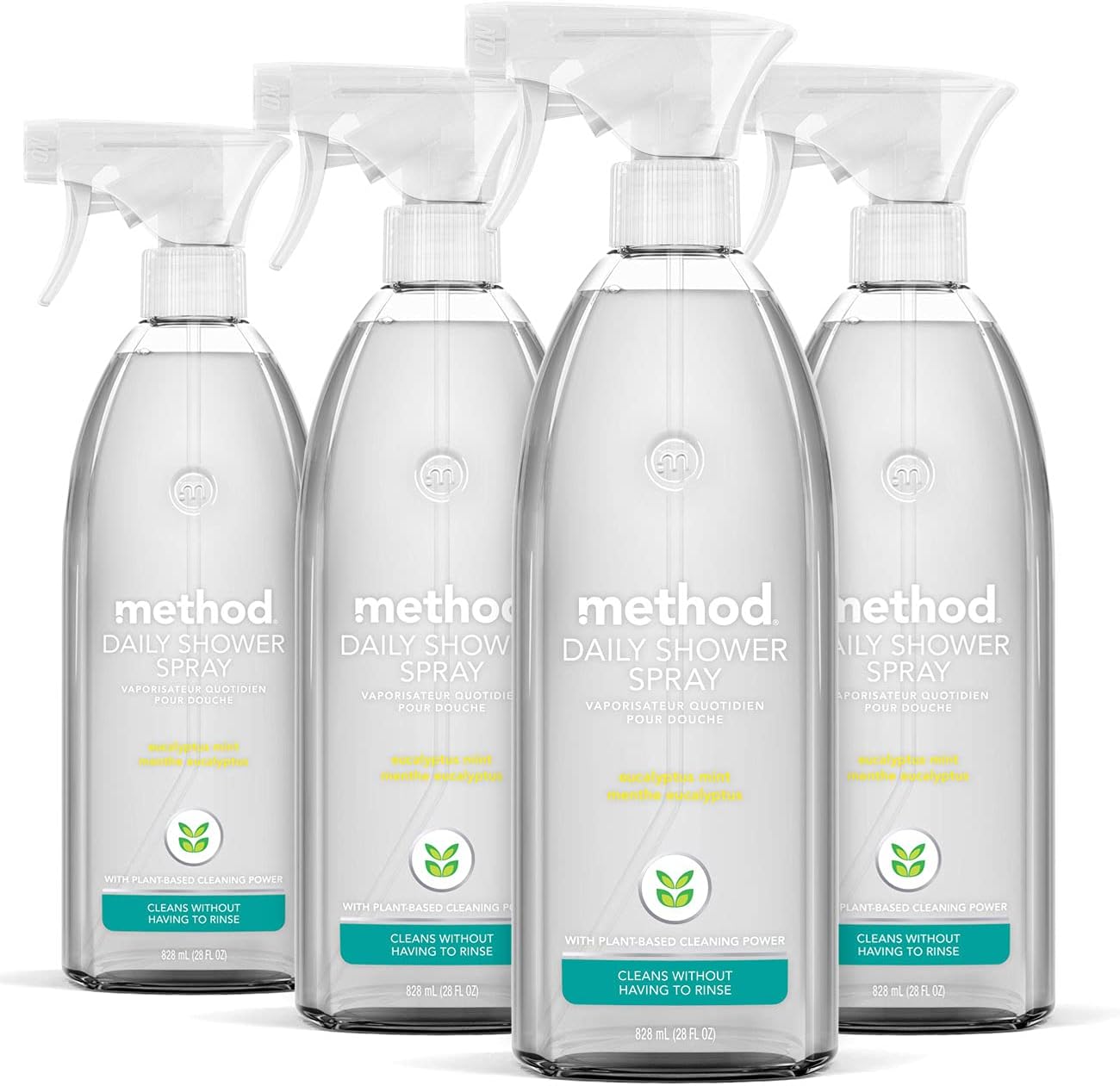 Method Daily Shower Cleaner Spray, & Spray and Walk Away, Eucalyptus Mint Scent, 28 Fl Oz, (Pack of 4), Packaging May Vary
