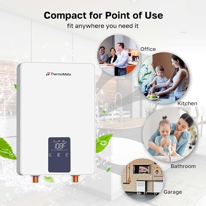 Tankless Water Heater Electric for Sink Faucet, ThermoMate 6000W 240V Point of Use Mini Instant Hot Water Heater CSA Certified with Self-modulating, 1.07GPM at 35°F Rise