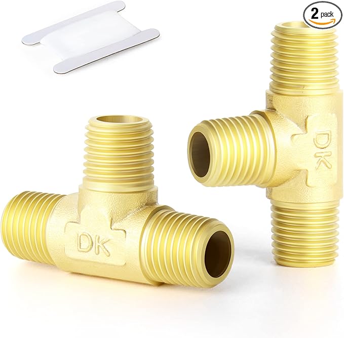 GASHER 2PCS Brass 3 Way, 1/4" x 1/4" x 1/4" NPT Male Tee Pipe Fittings
