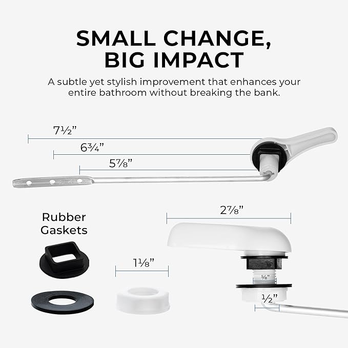 Qualihome White Toilet Tank Flush Lever Handle, Universal Front Mount with Nut Lock, Fits Most Toilets