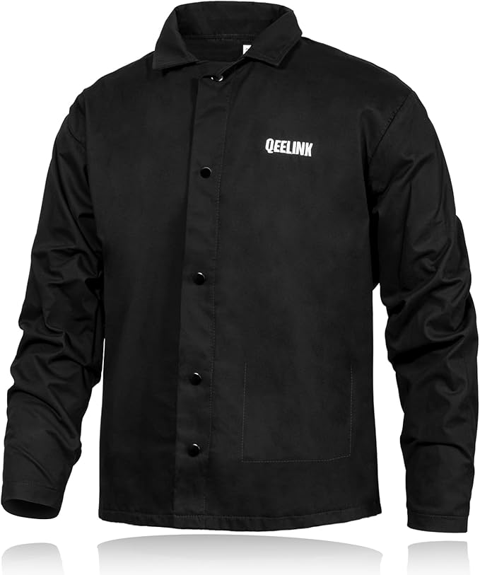 QeeLink Welding Jacket - Premium Flame Resistant (FR) Cotton Welding Clothes - Light Weight Welder Coat for Men & Women